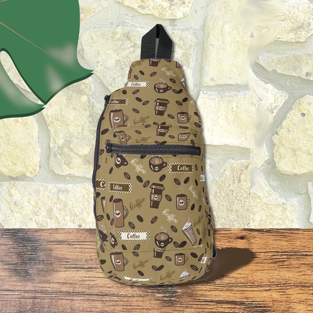 Kaffee Cups Muster Brown Sling Bag (Coffee cups pattern brown sling bag)