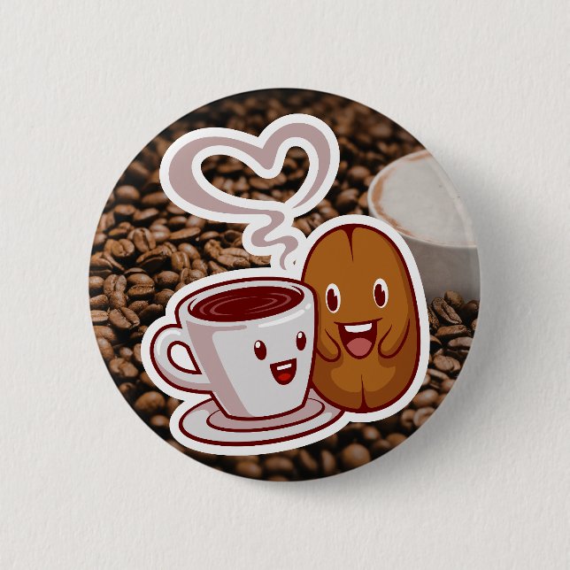 Kaffee-Danke-Aufkleber Braune Bohnen Stil Button (Vorderseite)