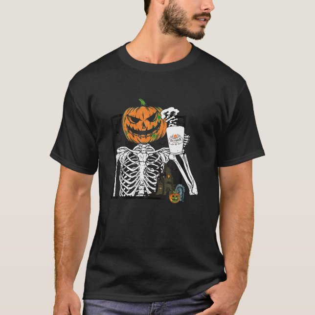 Kaffee Drink Pumpkin Kopf Skelett Halloween Co T-Shirt (Vorderseite)