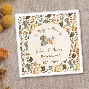 Kaffee, ein Baby ist am Brühen Baby Shower  Serviette