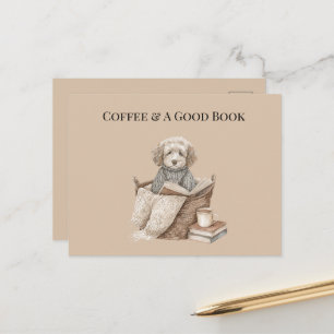 Kaffee & Ein Gutes Buch Hundekorb Postkarte