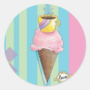 Kaffee + Eiscreme = Liebe ein träumerischer Runder Aufkleber