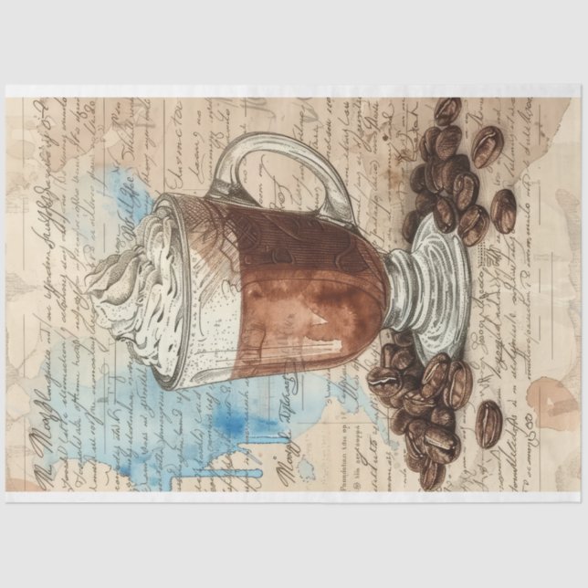 Kaffee Ephemera Wasserfarbe Collage Seidenpapier (Vorderseite)