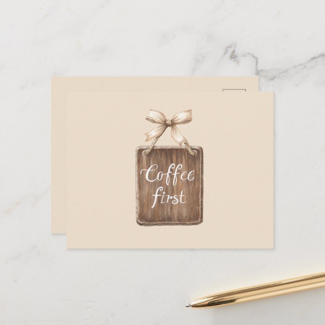 Kaffee Erstes Zeichen Bogen Postkarte (Vorderseite/Rückseite Beispiel)