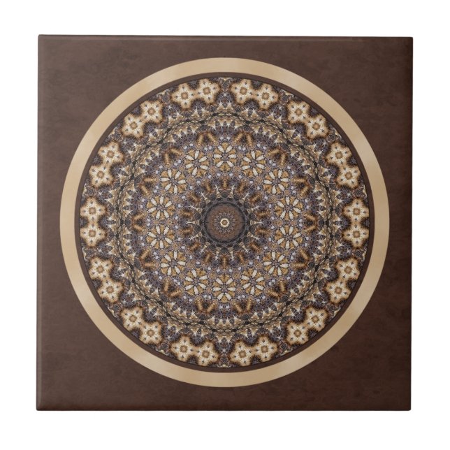 Kaffee färbt abstrakten Mandala Fliese (Vorderseite)