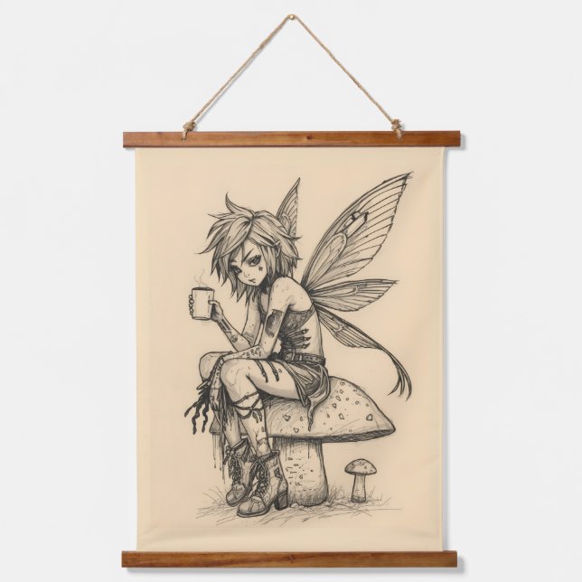 Kaffee Fee Wandteppich Mit Holzrahmen (Vorderseite)