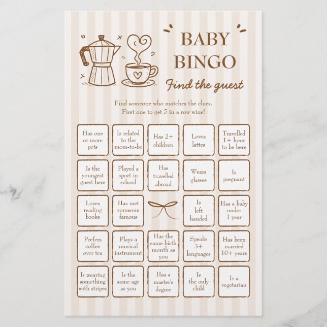 Kaffee Finden Sie das Baby Bingo Game (Vorderseite)