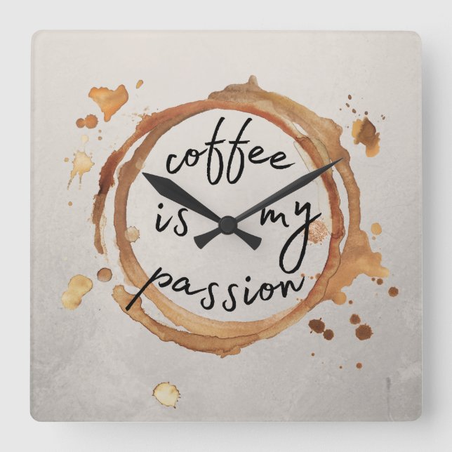 Kaffee Flecken Quadratische Wanduhr (Vorderseite)