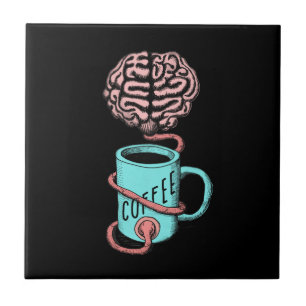 Kaffee für das Gehirn. Lustige Kaffee-Illustration Fliese