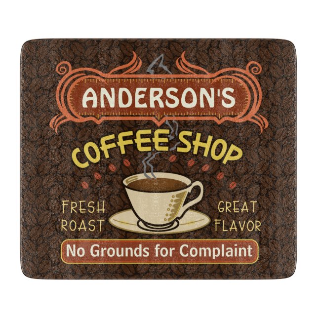 Kaffee-Geschäft mit der Tasse schaffen Ihr eigenes Schneidebrett (Vorderseite)