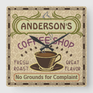 Kaffee-Geschäft mit Schale schaffen Ihr eigenes Quadratische Wanduhr