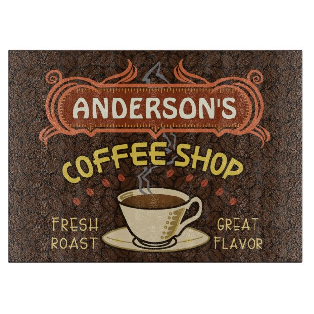 Kaffee-Geschäft mit Tassen-und der Bohnen-| Schneidebrett (Vorderseite)