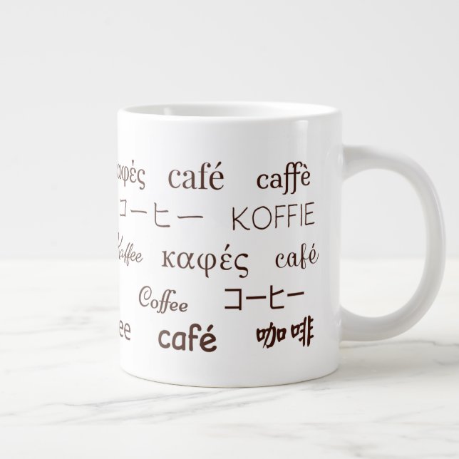 "Kaffee" Geschrieben in 13 Sprachen Knochen China  Jumbo-Tasse (Rechts)