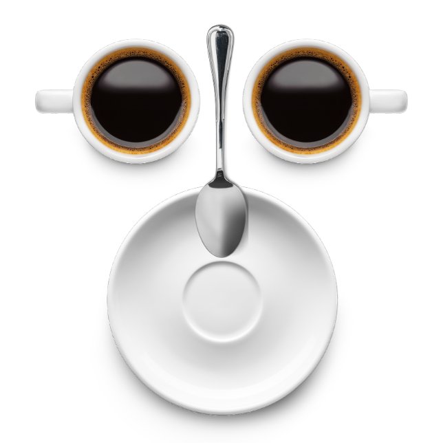 Kaffee Gesicht zwei Tassen Kaffee ein Saucer und L T-Shirt (Von Creator hochgeladen)