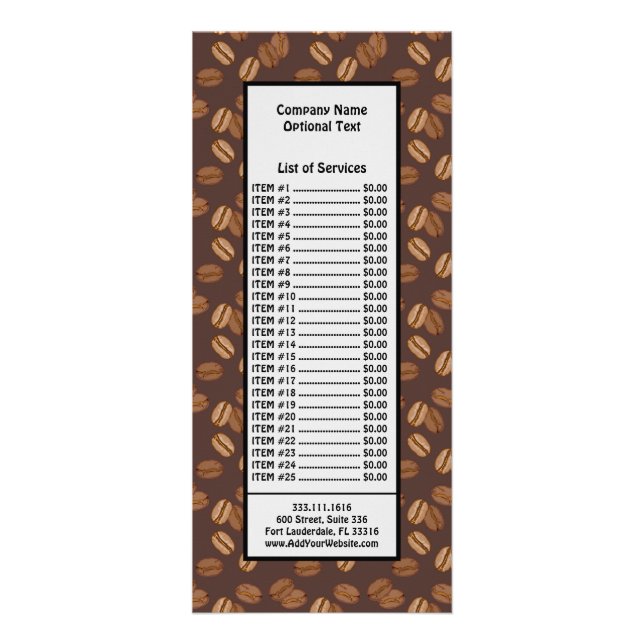 Kaffee Getreide Beans Dark Roast Brown Koffein Werbekarte (Vorne)