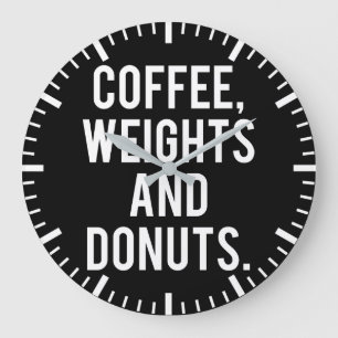 Kaffee, Gewichte und Donuts - Funny Novelty Gym Große Wanduhr