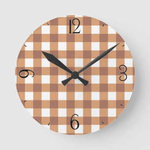 Kaffee Gingham Clock Runde Wanduhr