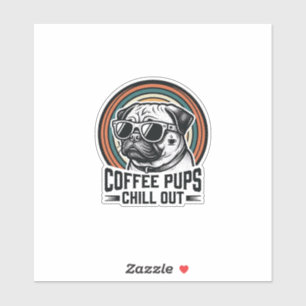 Kaffee-Hund-Shirt Retro Chill Pug Grafik_1 Aufkleber
