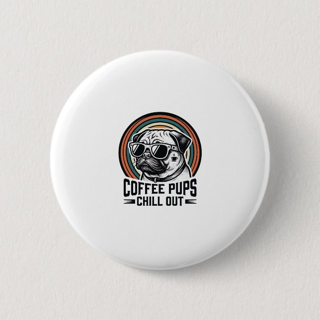 Kaffee-Hund-Shirt Retro Chill Pug Grafik_1 Button (Vorderseite)