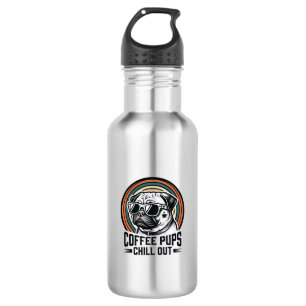 Kaffee-Hund-Shirt Retro Chill Pug Grafik_1 Edelstahlflasche