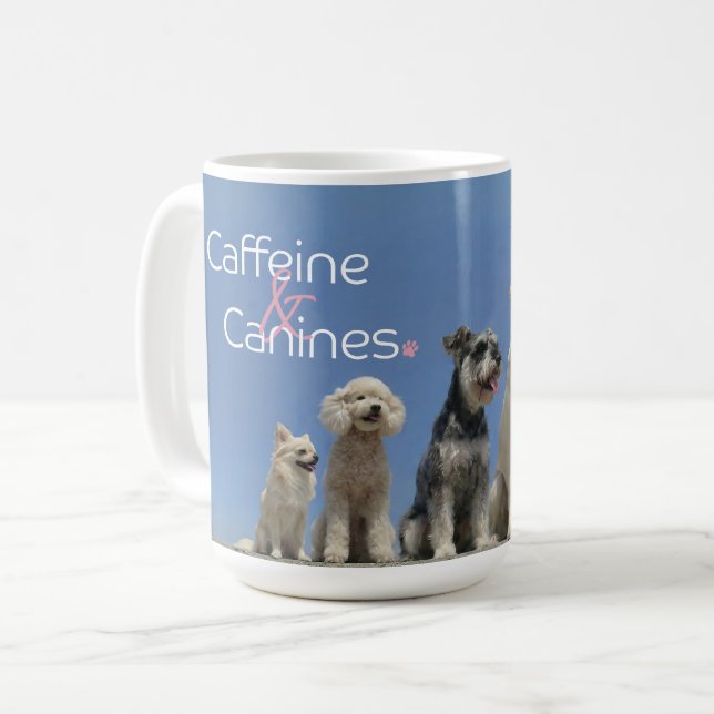 Kaffee & Hunde Fünf Hunderassen Foto-Tasse Geschen Kaffeetasse (Vorderseite Links)