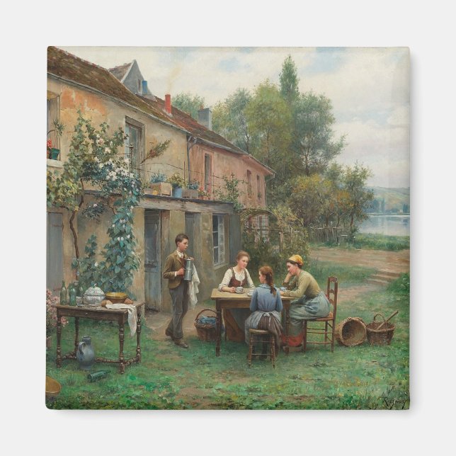 Kaffee im Garten trinken (Französische Landschaft) Magnet (Vorne)
