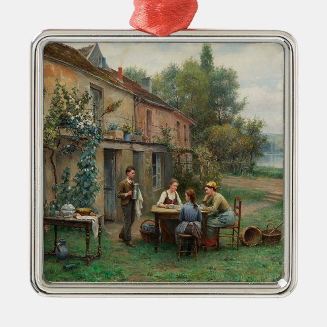 Kaffee im Garten trinken (Französische Landschaft) Ornament Aus Metall (Vorne)