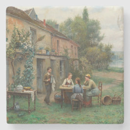 Kaffee im Garten trinken (Französische Landschaft) Steinuntersetzer