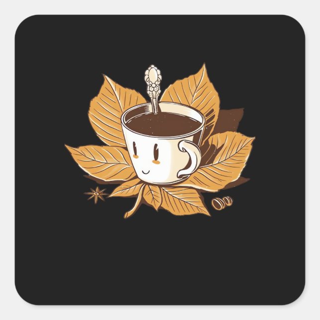 Kaffee im Herbst Herbst Es ist Herbst. Quadratischer Aufkleber (Vorderseite)