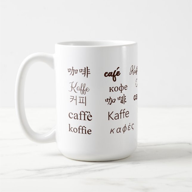 Kaffee in 13 Sprachen Kaffeetasse (Links)