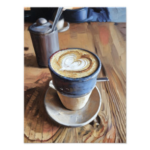 Kaffee in Blue Cup auf Holztisch Fotodruck