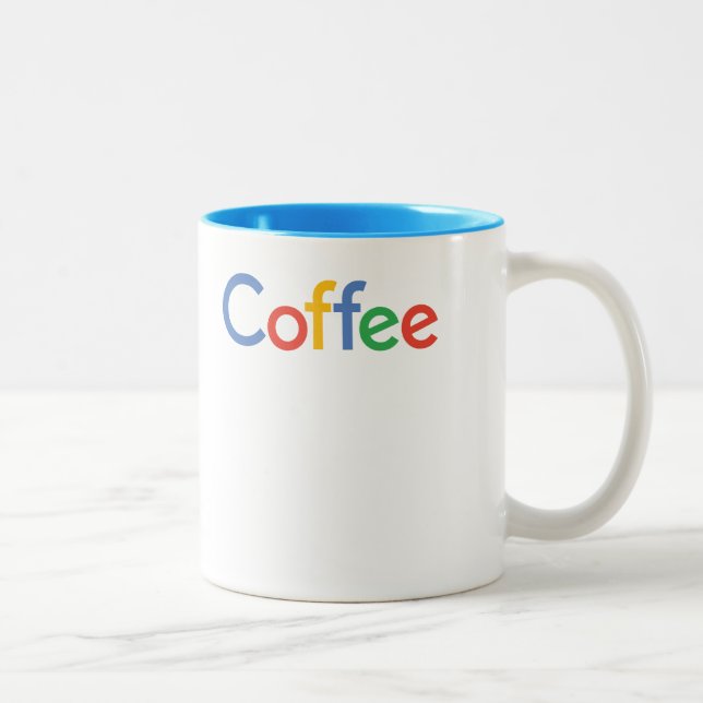 Kaffee in der Google-Schriftart-Tasse Zweifarbige Tasse (Rechts)