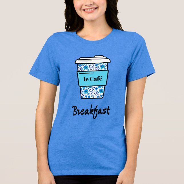 Kaffee in einem Blue Floral Cup Tri-Blend Shirt (Vorderseite)