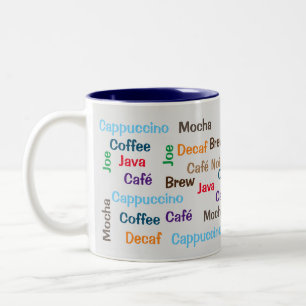 Kaffee in jeder Sprache Zweifarbige Tasse