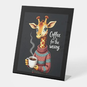 Kaffee ist für den müden, lustigen Giraffe-Kaffee- Sockelschild