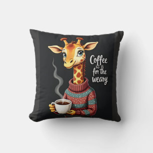 Kaffee ist für den müden lustigen Giraffen-Kaffee- Kissen