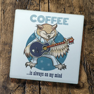 Kaffee Ist Immer Auf Meinem Verstand Gitarre Eule  Glasuntersetzer