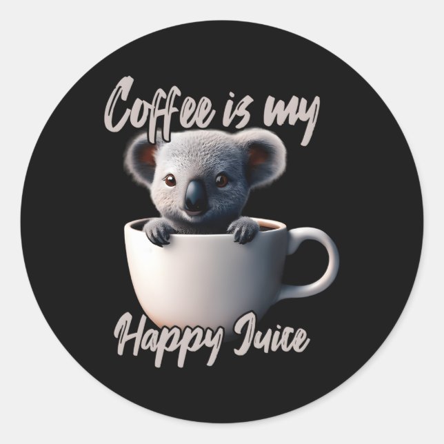 Kaffee ist mein glücklicher Juice Koala Runder Aufkleber (Vorderseite)