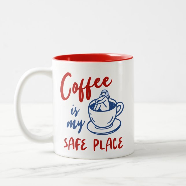 Kaffee ist mein sicherer Ort - gemütliche Minimali Zweifarbige Tasse (Links)