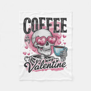 Kaffee ist mein Valentinskelett Schädel Trinkkur Fleecedecke
