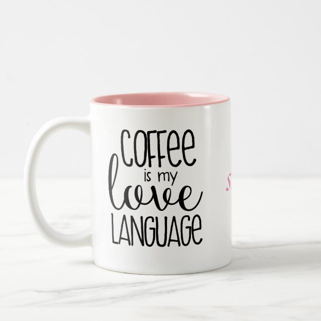 Kaffee ist meine Liebe-Sprachkaffee-Tasse Zweifarbige Tasse (Links)