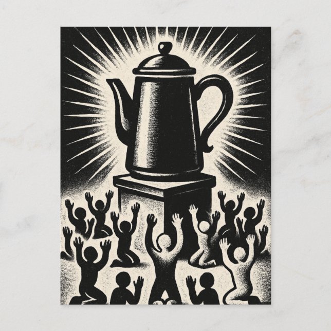 Kaffee ist meine Religion - Kaffee anbeten Postkarte (Vorderseite)