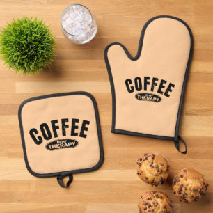 Kaffee ist meine Therapie Koffein lustige Typograf Ofenhandschuh & Topflappen-Set