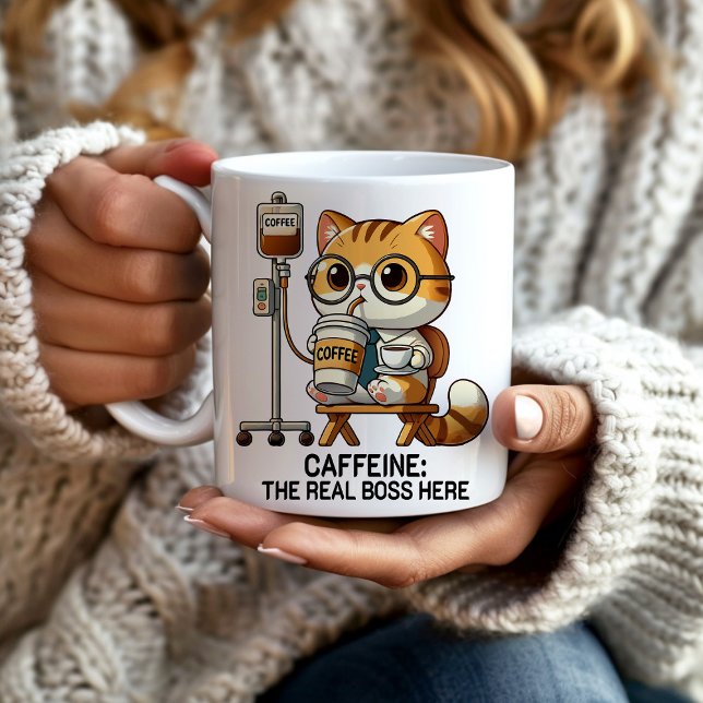 Kaffee IV Tropfen Koffein Real Boss Funny Kaffeetasse (Funny Caffeine Drip "Caffeine: The Real Boss Here." mug. Great gift for co-workers and friends)