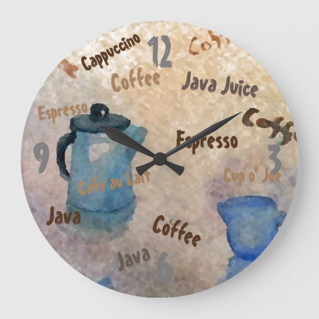 Kaffee Java Espresso Shabby Chic Country Diner Große Wanduhr (Vorderseite)