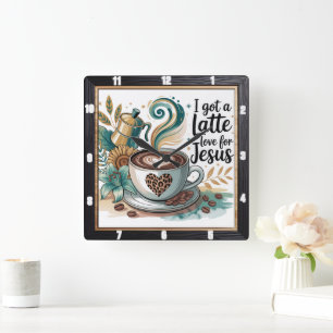 Kaffee Jesus Faith Floral Quadratische Wanduhr