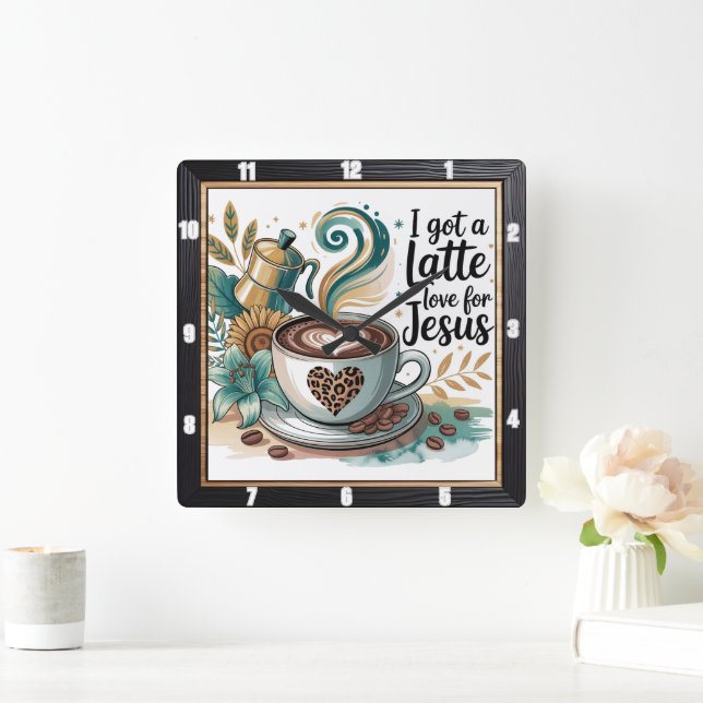 Kaffee Jesus Faith Floral Quadratische Wanduhr (Zuhause)