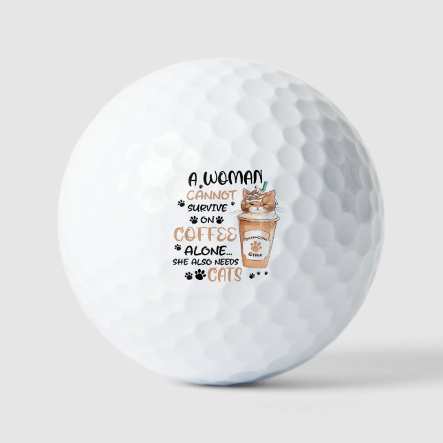 Kaffee & Katzen - Niedliche Kawaii Kunst Golfball (Vorderseite)