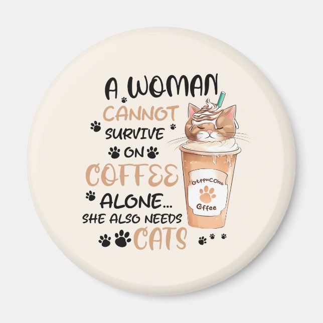 Kaffee & Katzen - Niedliche Kawaii Kunst Magnet (Vorne)