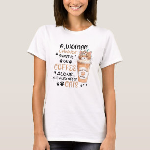 Kaffee & Katzen - Niedliche Kawaii Kunst T-Shirt